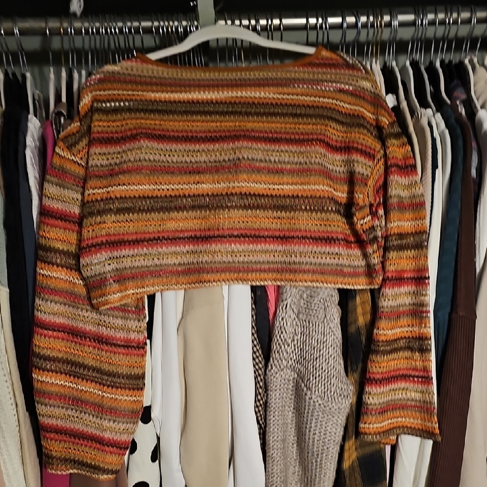 SHEIN Orange and Brown Off-the-Shoulder Sweater